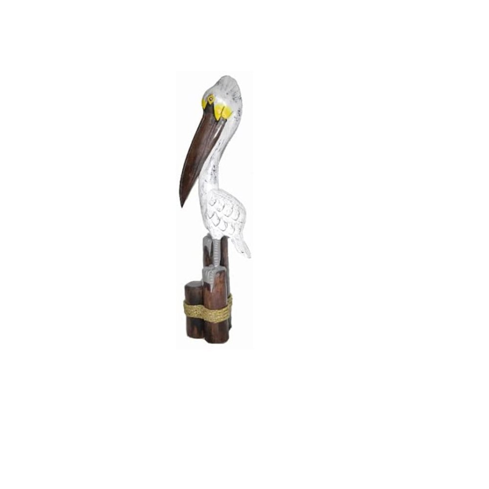 HUGE 3ft Hand Carved Sculpture Statue White Pelican on Wood Piling Nautical